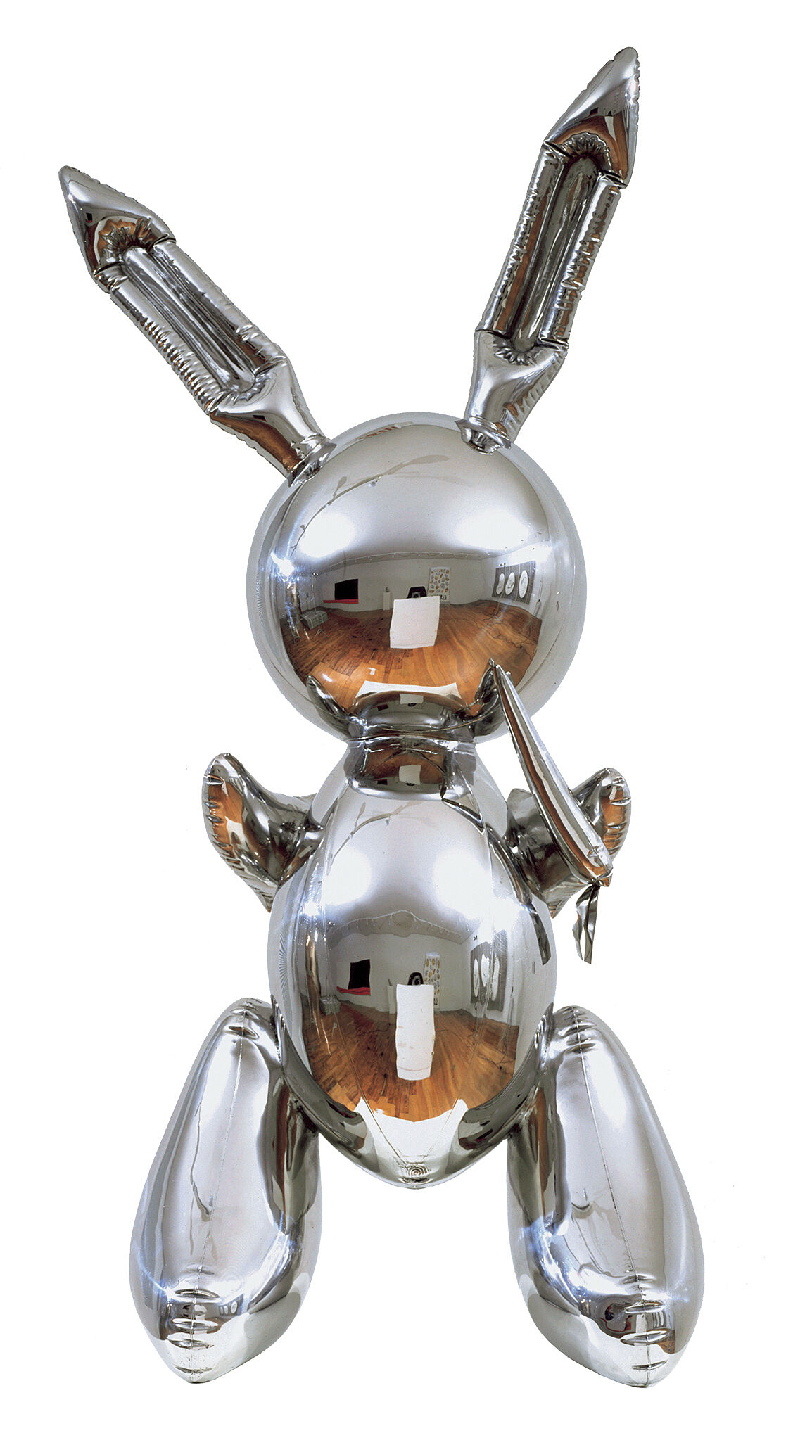 A steel sculpture in the shape of an upright bunny.