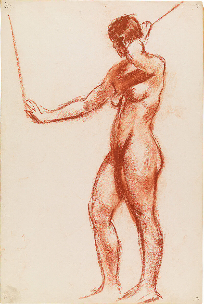 A drawing of a nude female figure.