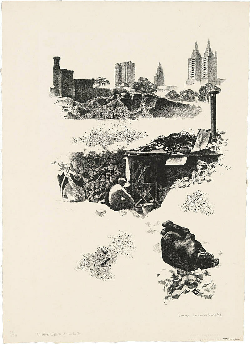 A lithograph of Central Park and the shanty town that used to be there.