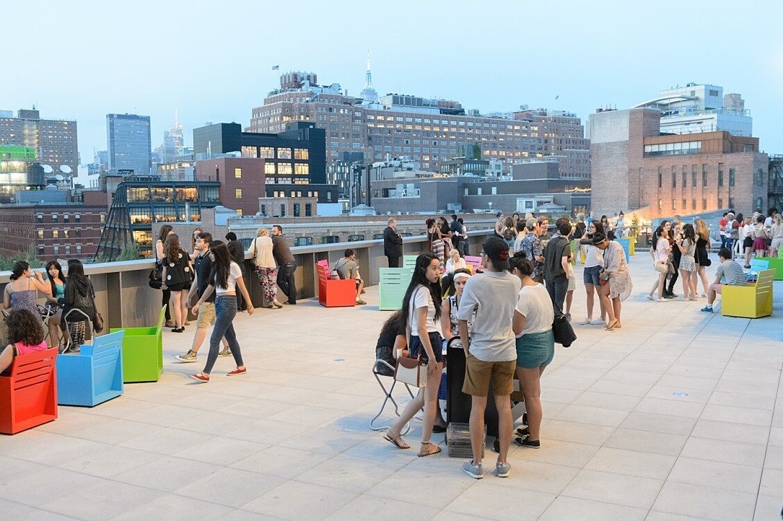 Teens gather on the Whitney terrace