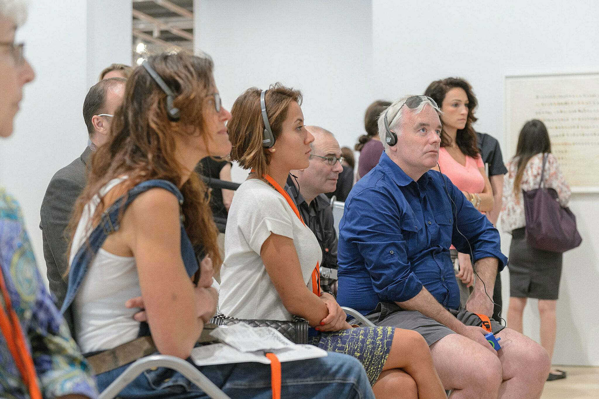 People gathered for a talk in the gallery.