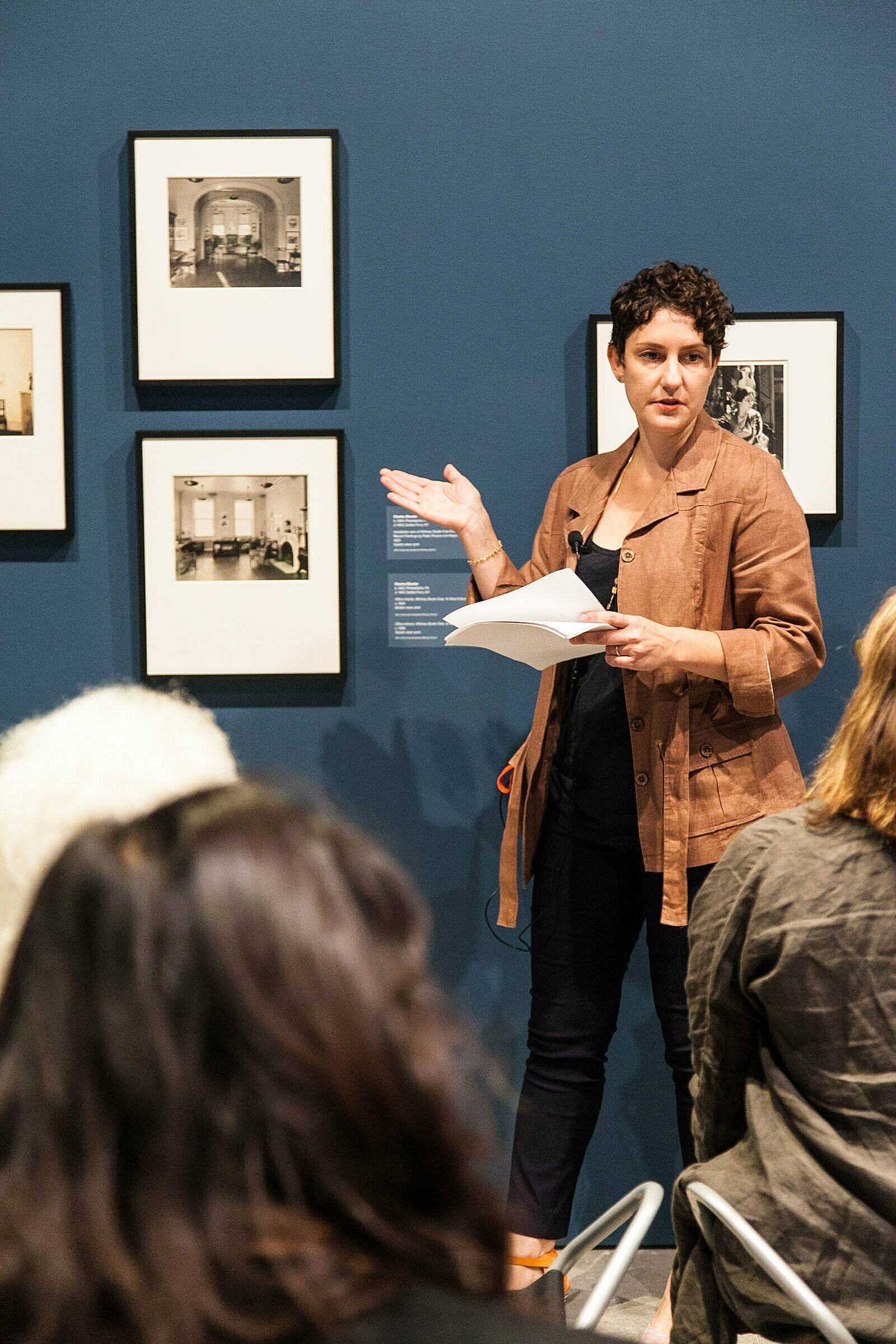 People gathered for a talk in the gallery.