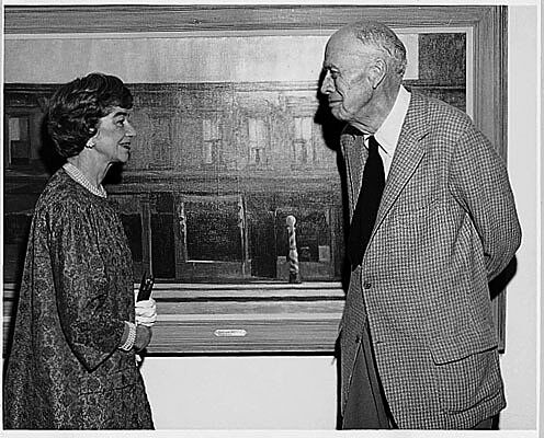 Edward Hopper in front of his painting with Whitney Miller.
