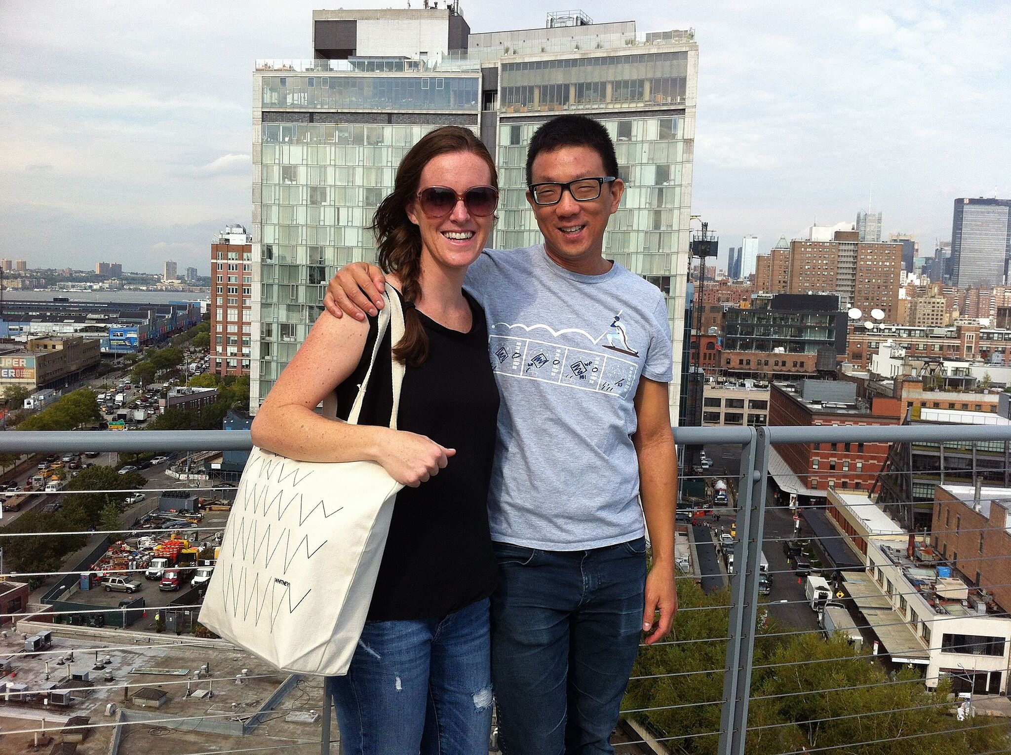 Two museum visitors on the terrace