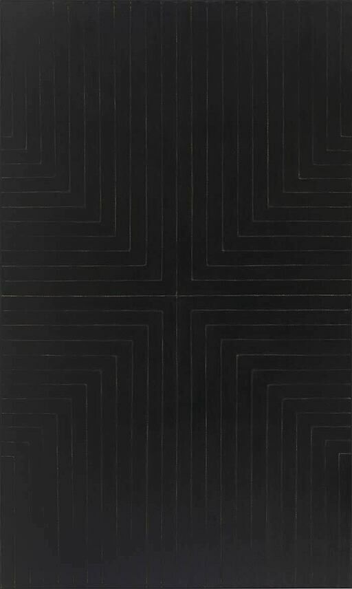 An artwork with straight white lines on a black background.