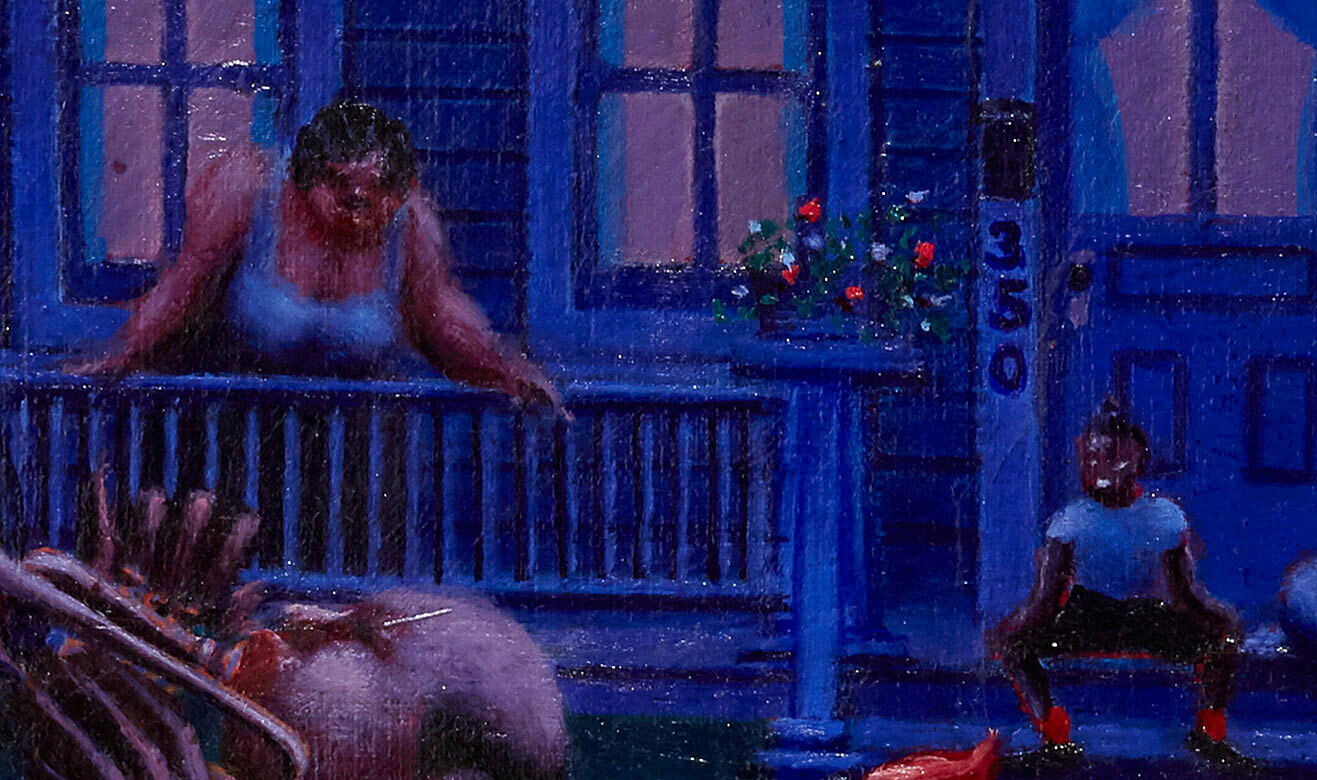 Porch scene portrayed in Archibald J. Motley Jr., Gettin’ Religion, 1948. Oil on canvas