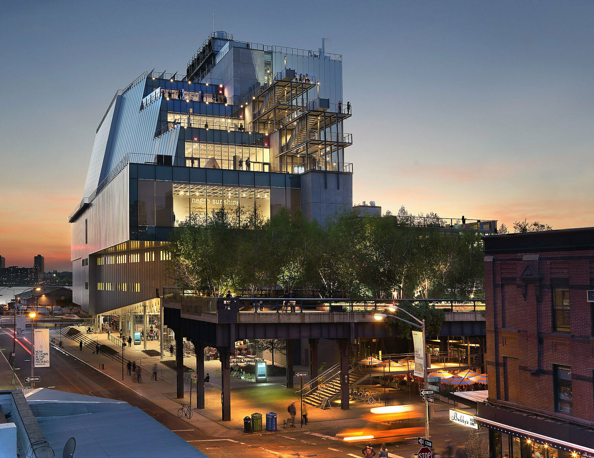 The Whitney Museum of American Art building at night