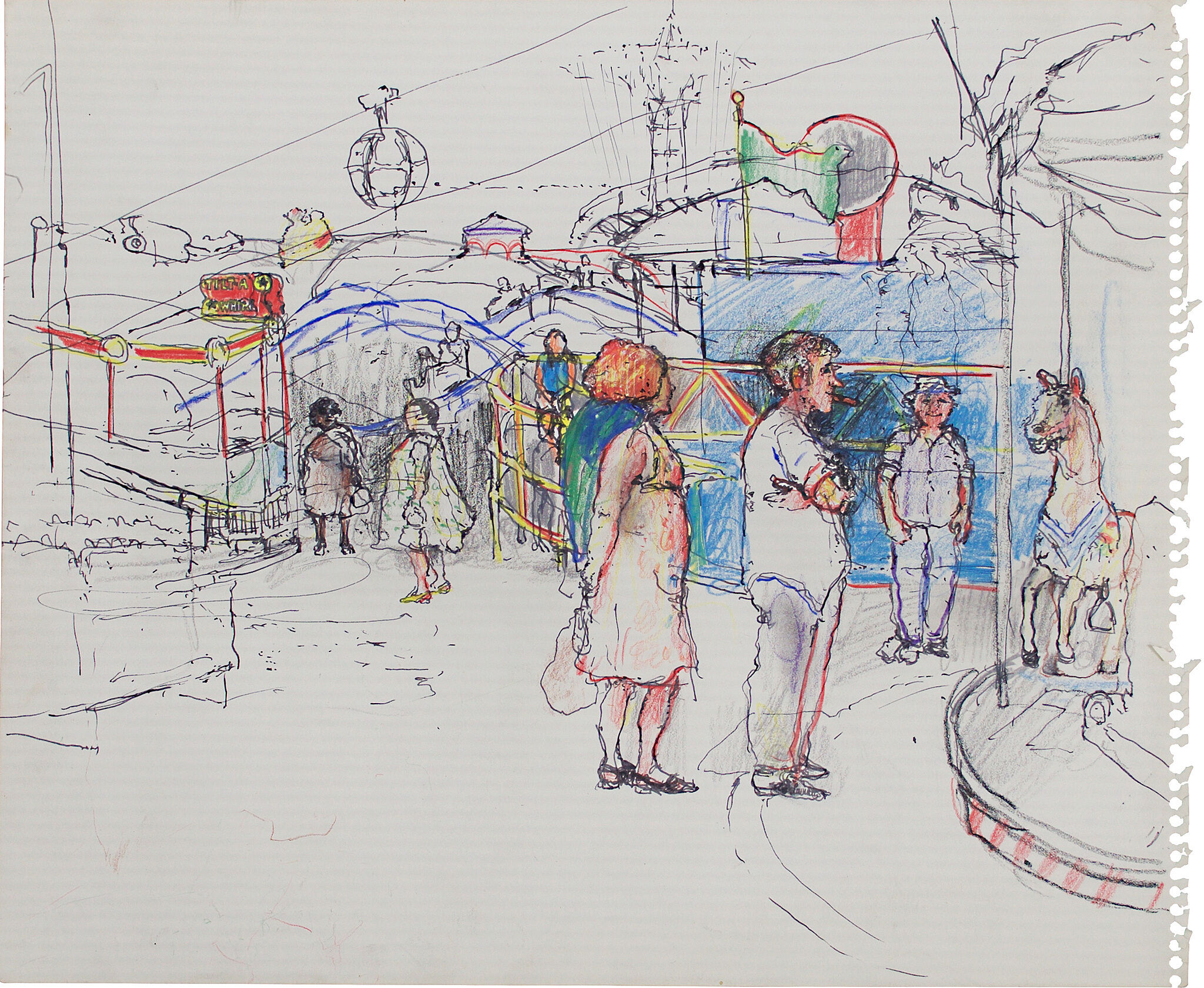 June Leaf's Coney Island, Pen and ink and colored pencil on paper.