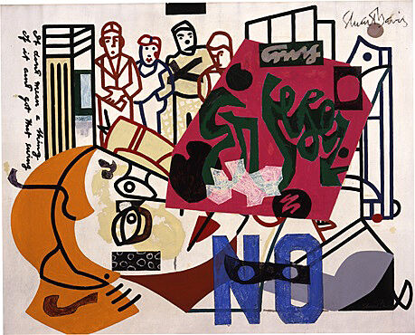 A painting of abstracted figures overlapping.