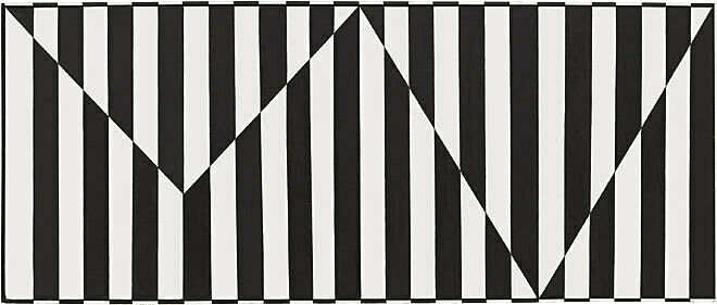 A painting with black and white lines.