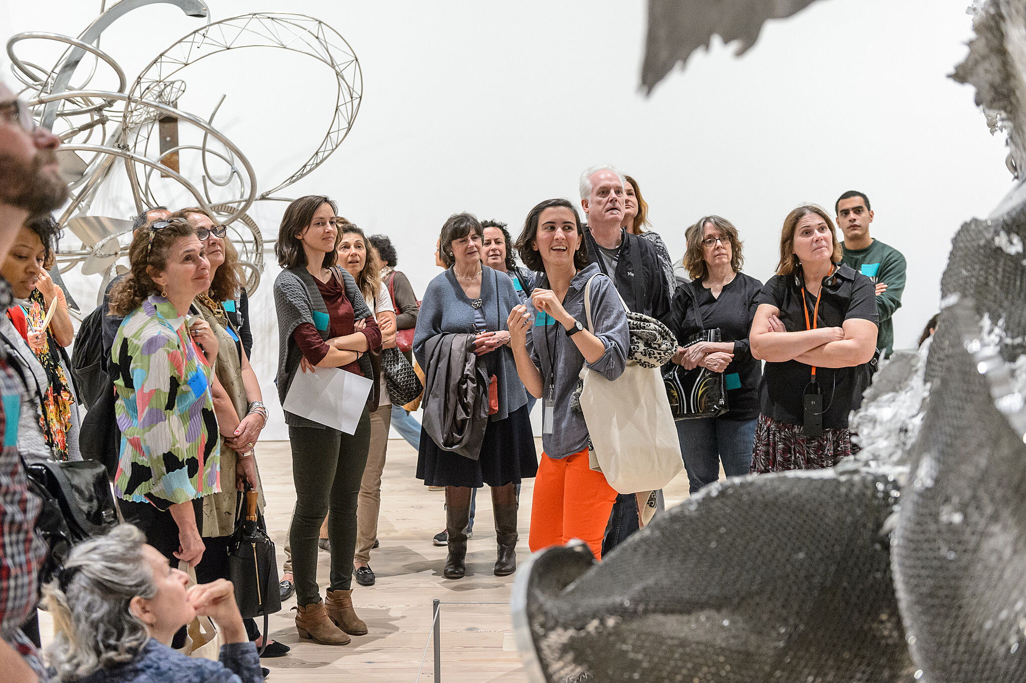 A teacher leads a tour in Frank Stella: A Retrospective