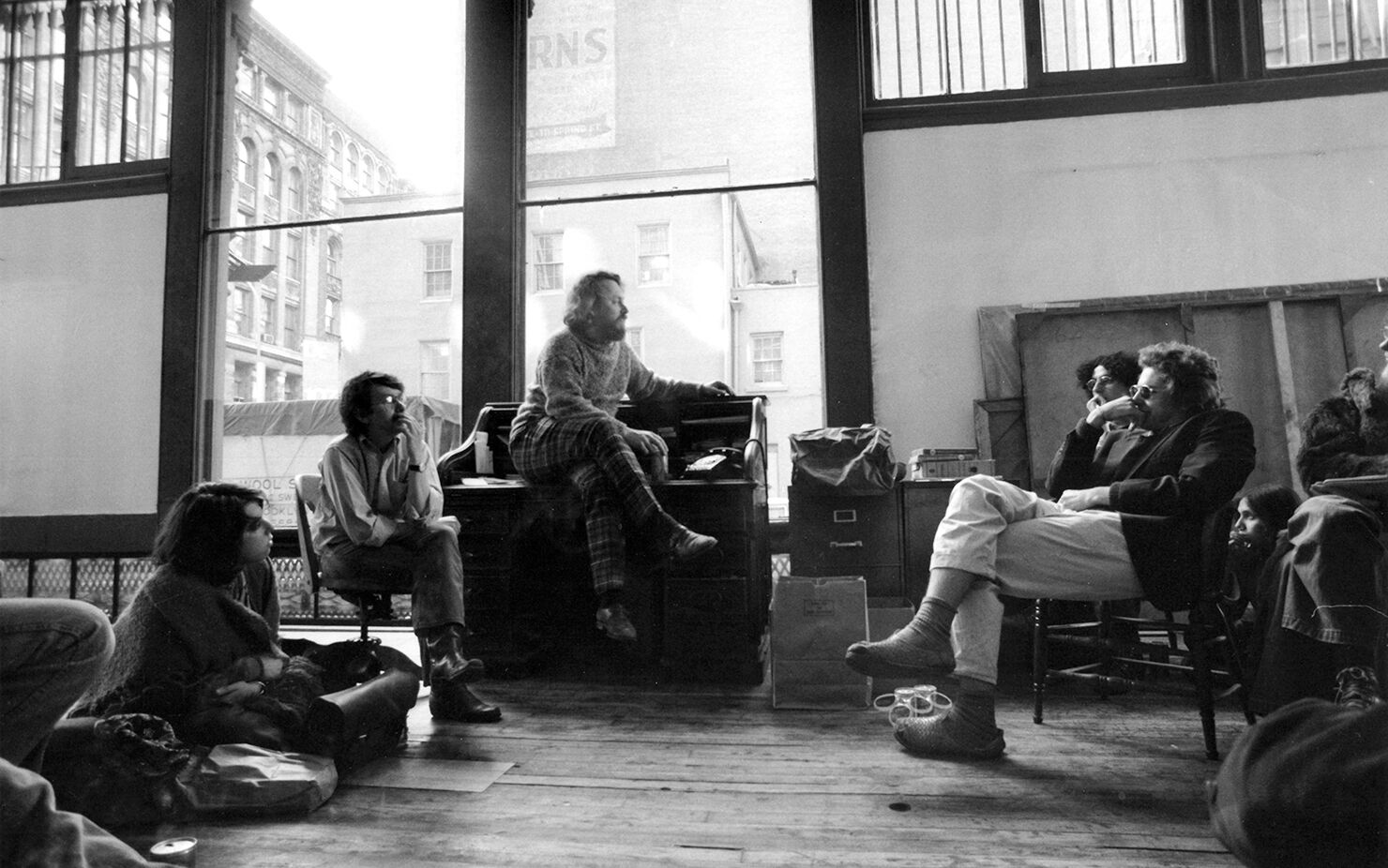A group of students gathered in Donald Judd's studio