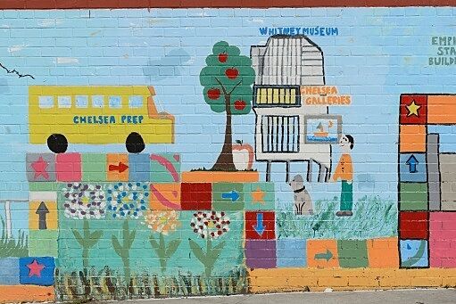 mural of school bus with trees