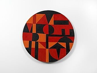 Red, orange and black artwork by Carmen Herrera.