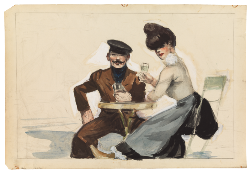 Man and woman drinking wine at a table.