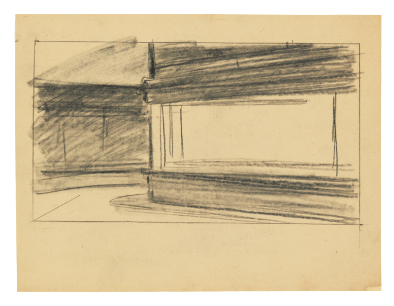 Shaded in sketch of the nighthawks.