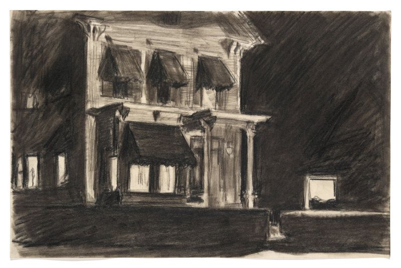 A mansion that has been sketched in black and white.
