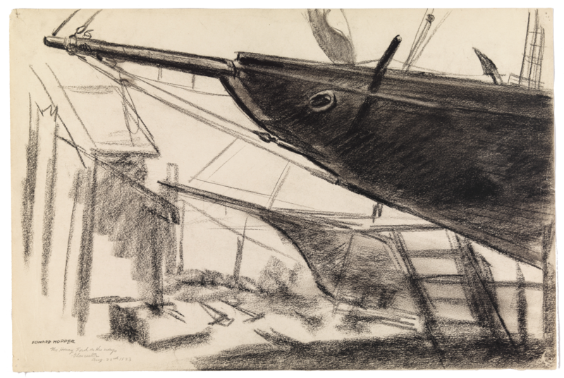 Sketch of the bow of ships inva shipyard.