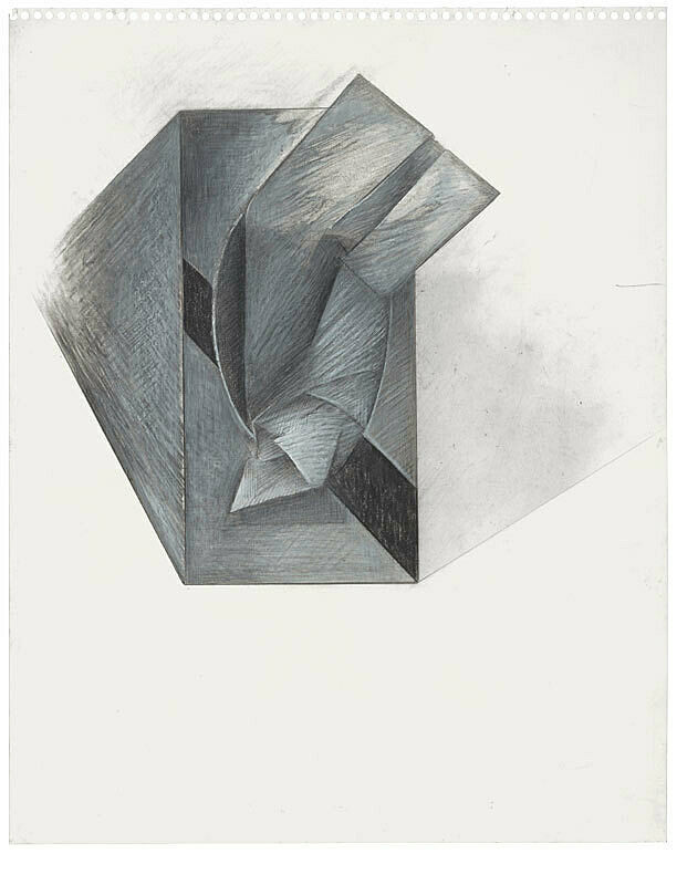 A gray three dimensional object on a white background of a painting.