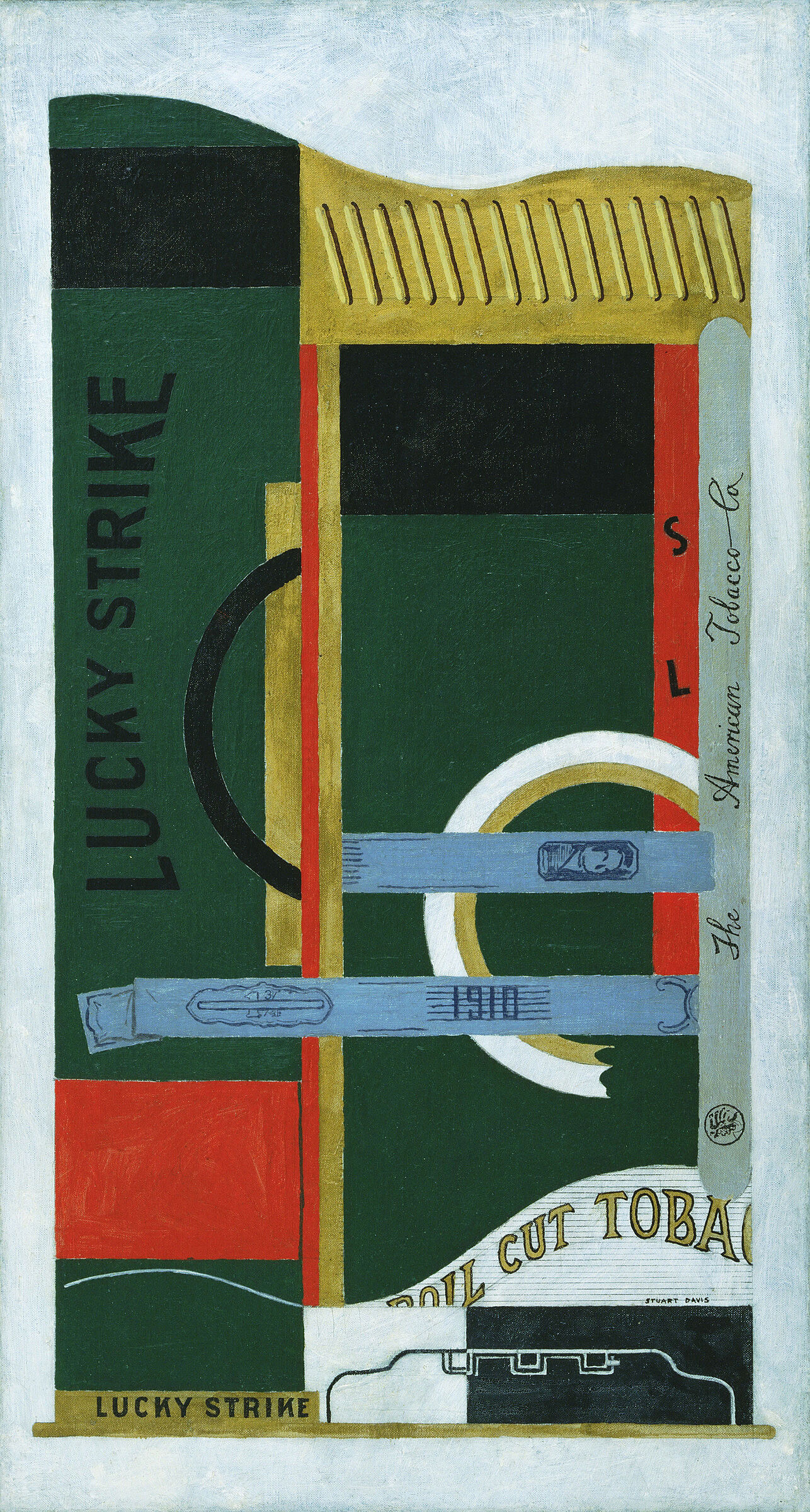 A painting of a Lucky Strike tobacco container.
