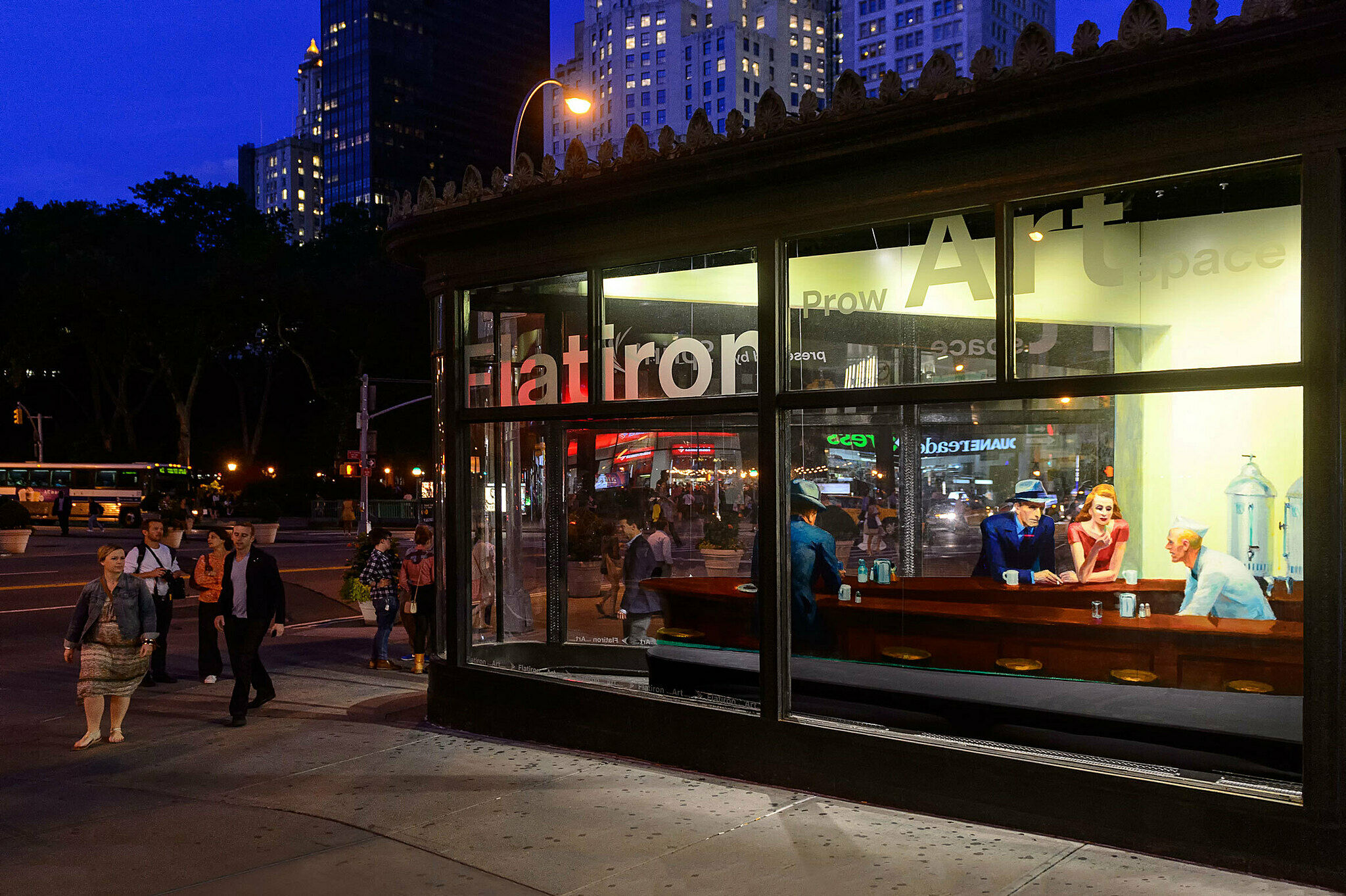 A photo of the Nighthawks installation in the Flatiron building