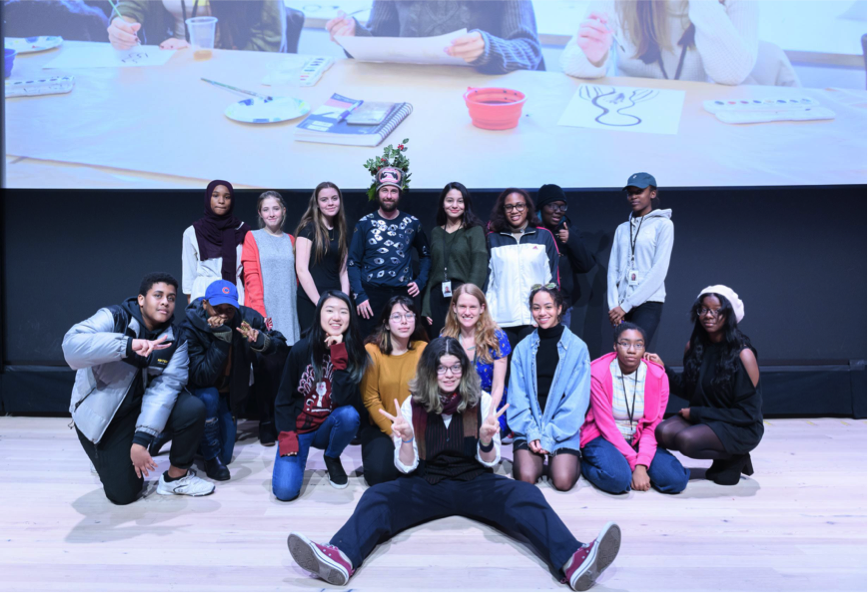 Thursday YI Artists class pose with artist in residence Leidy Churchman