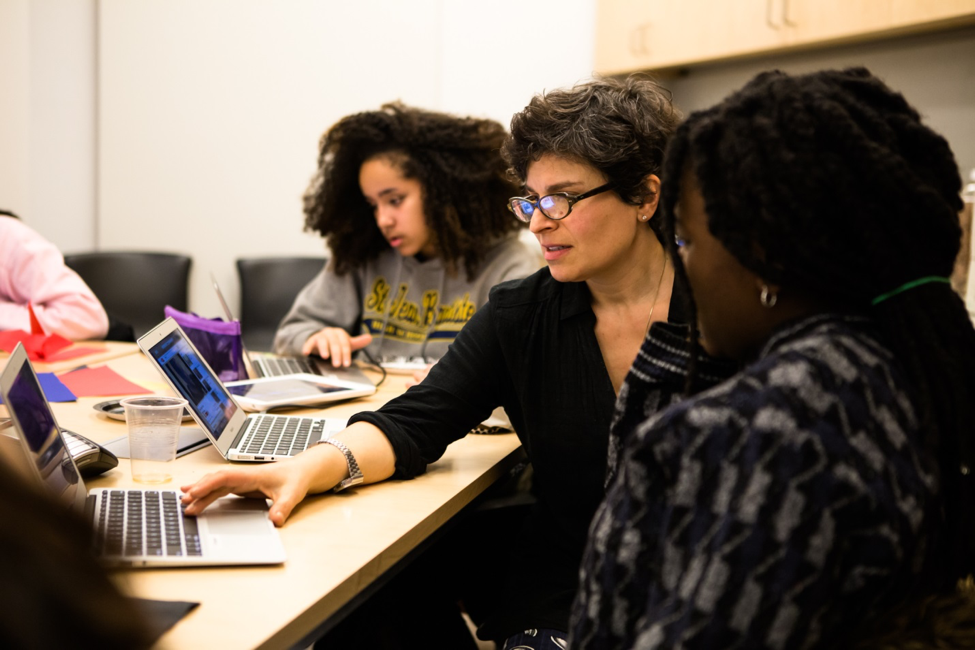 Jenny Perlin works with a Youth Insights Artist on their film. 