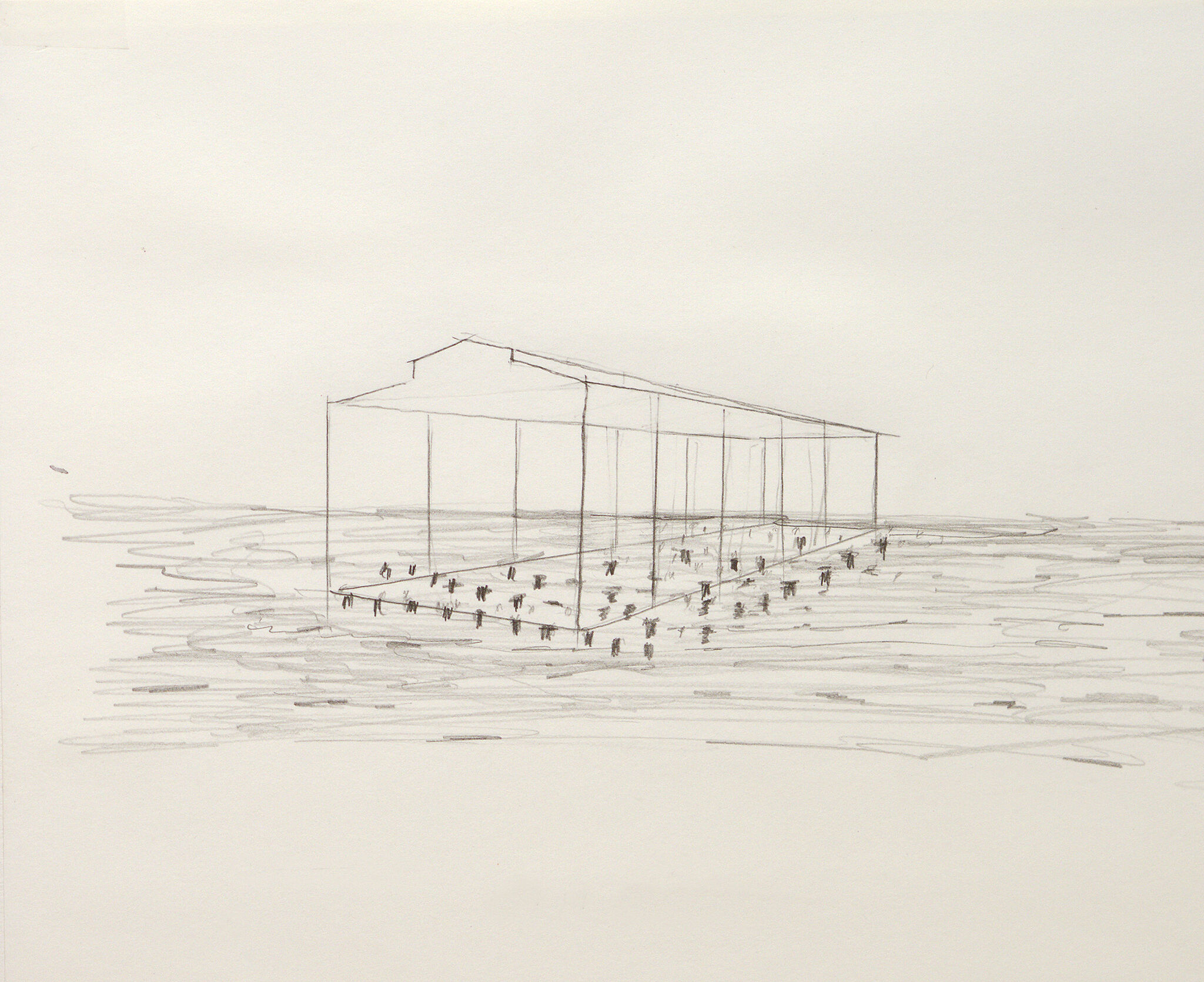 A sketch for a sculpture that resembles the outline of a pier shed