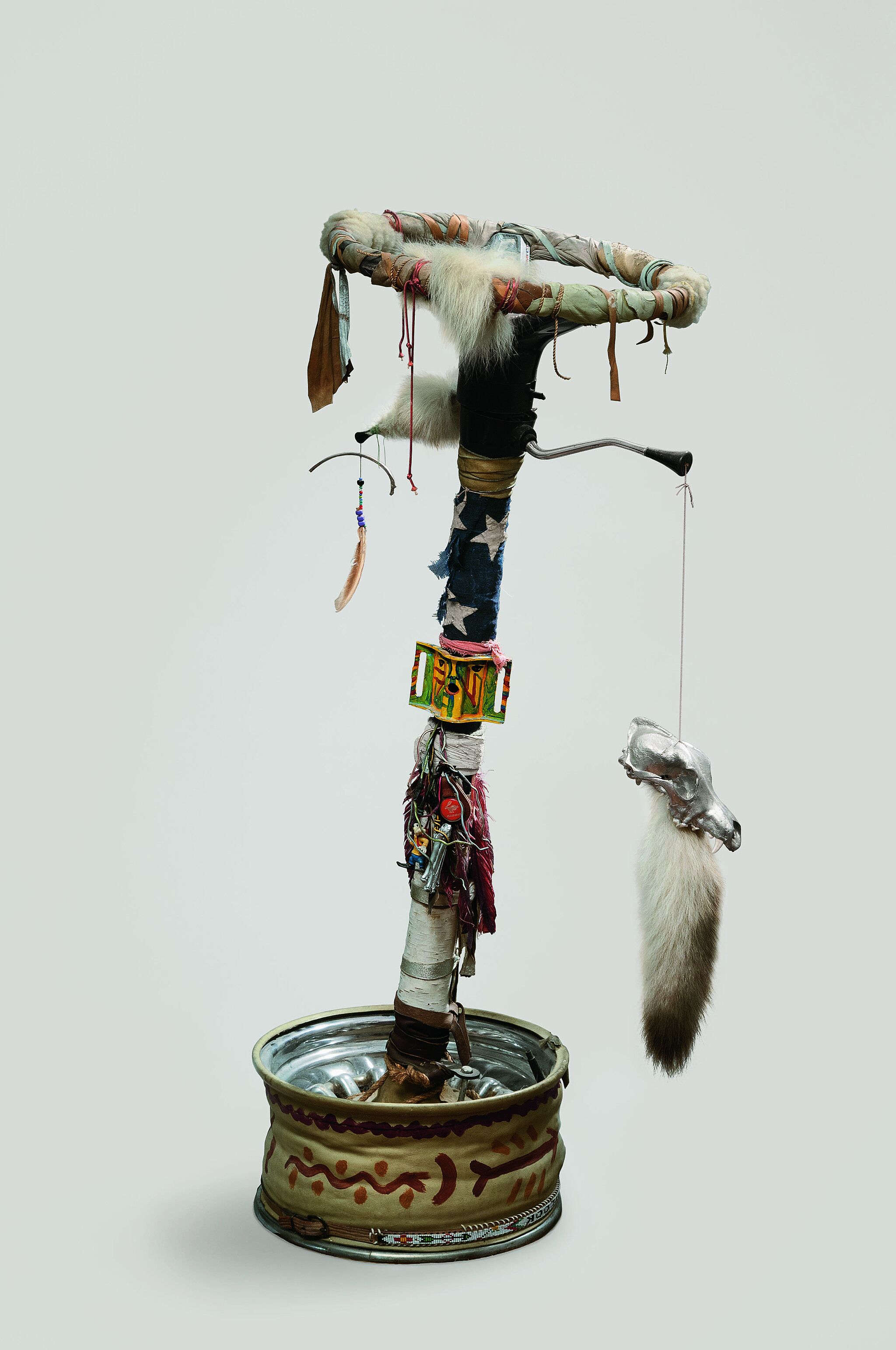 sculpture made of a car steering wheel 