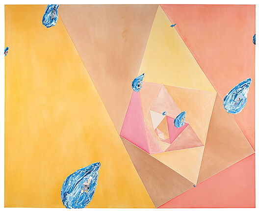 painting geometric yellow and orange shapes