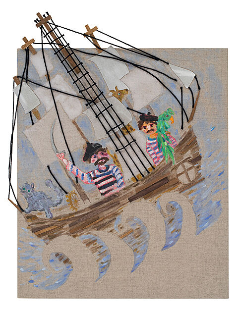 painting of two sailors on a boat