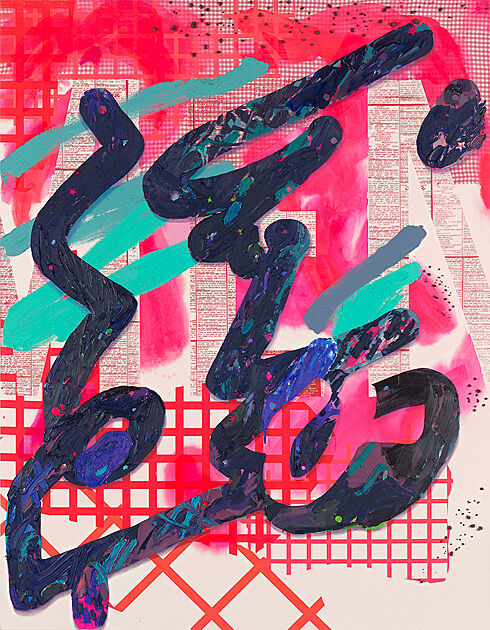 blue and pink abstract line painting 