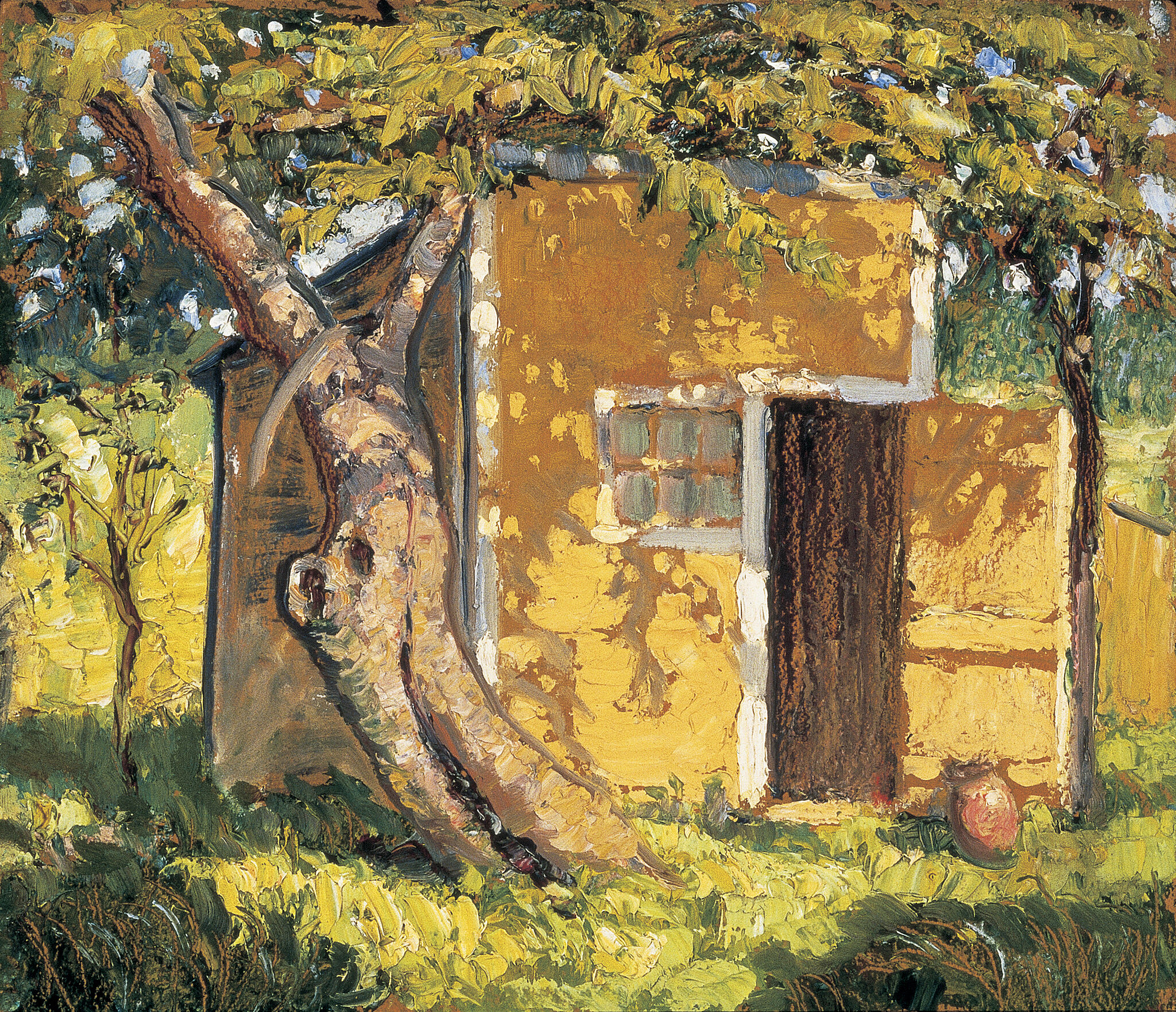 Oil painting of house and tree