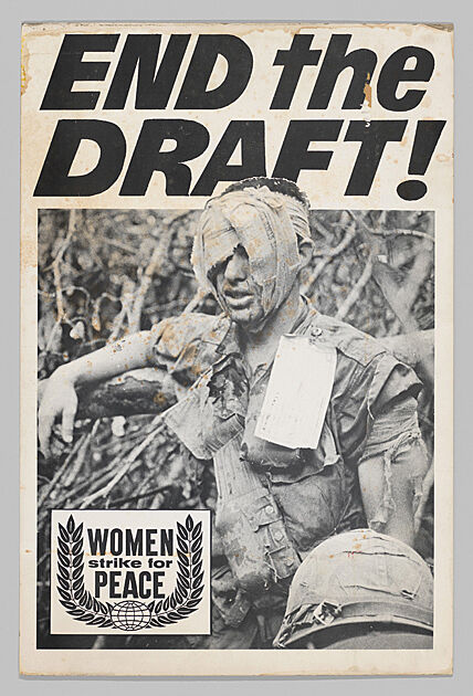 A war poster that reads "End the Draft! . . . Women Strike for Peace"