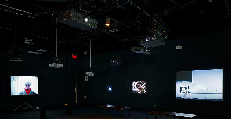 Installation view of Dark and Deadpan exhibition.