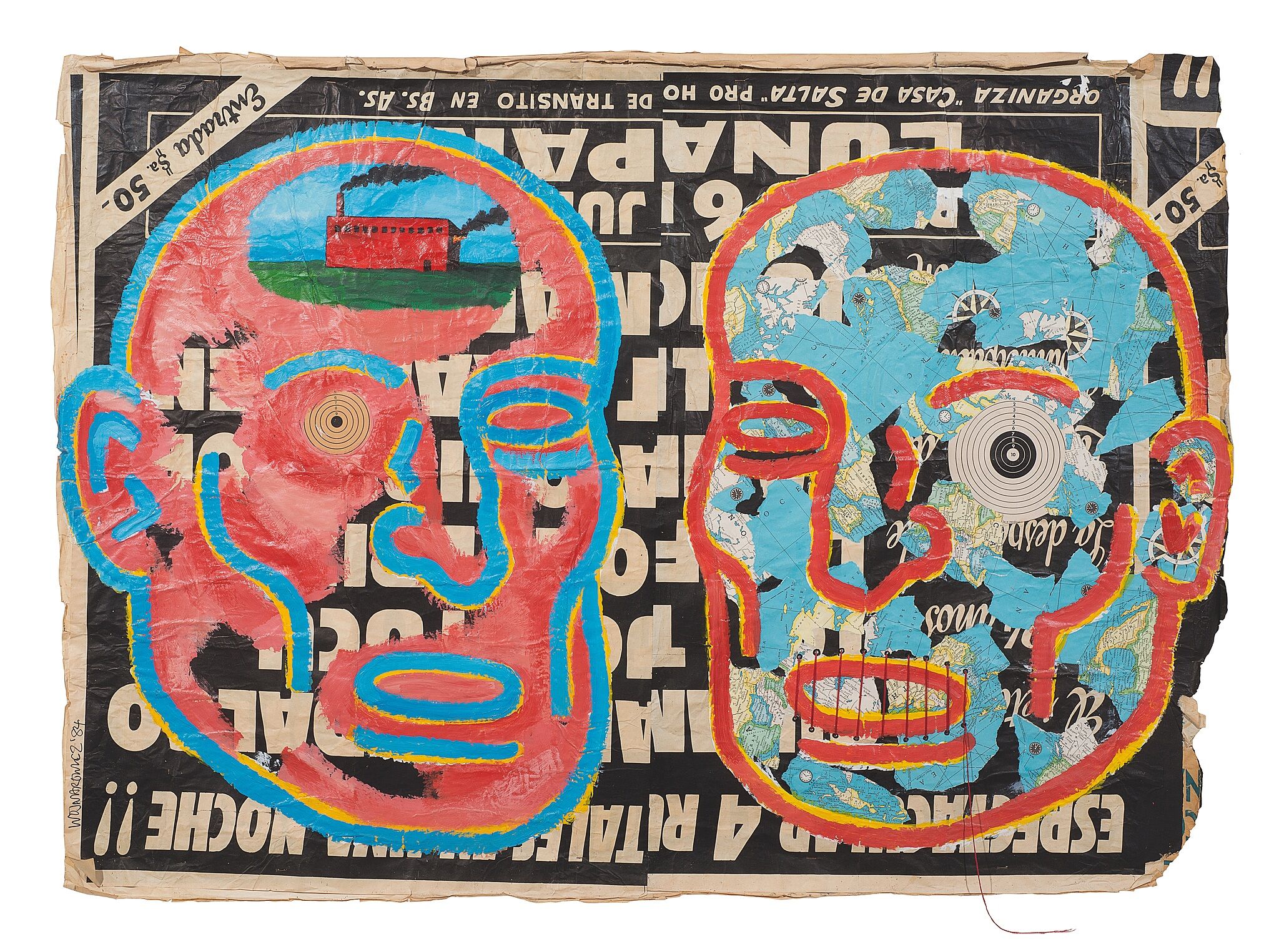 Collage of two heads facing each other. 