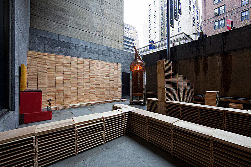 A wooden installation. 