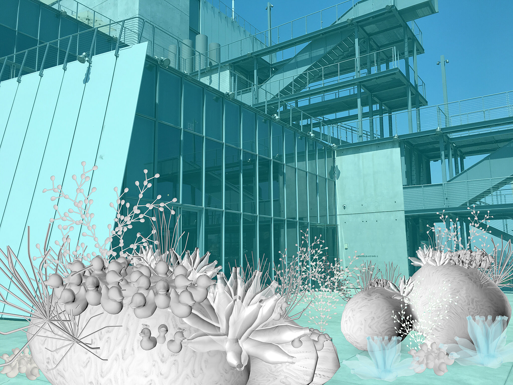 Screenshot of an AR bleached coral reef growing at the Whitney Museum.