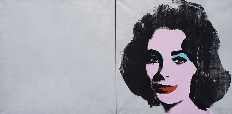 A print of Elizabeth Taylor in silver background. 