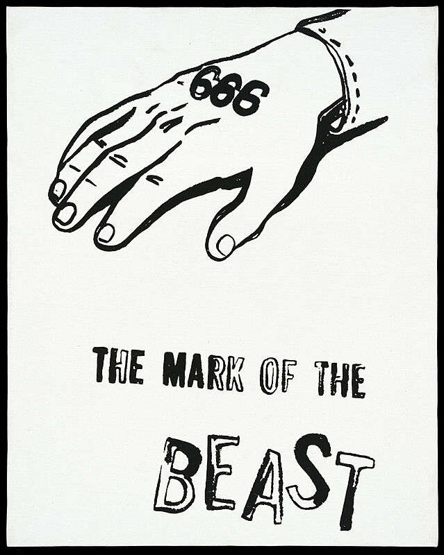 A graphic illustration of a hand with the numbers 666 