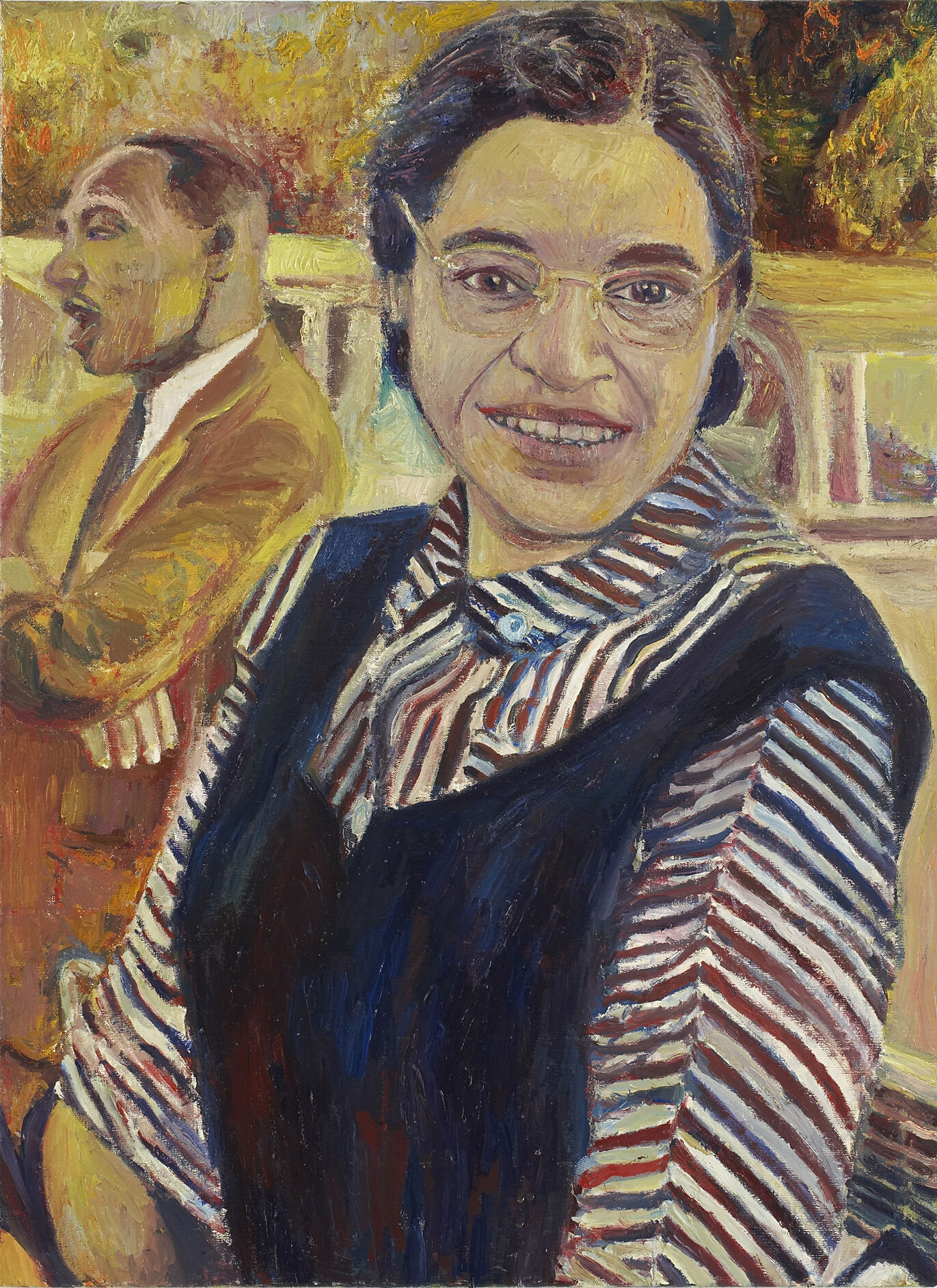 A painting of Rosa Park and Martin Luther King, Jr. 