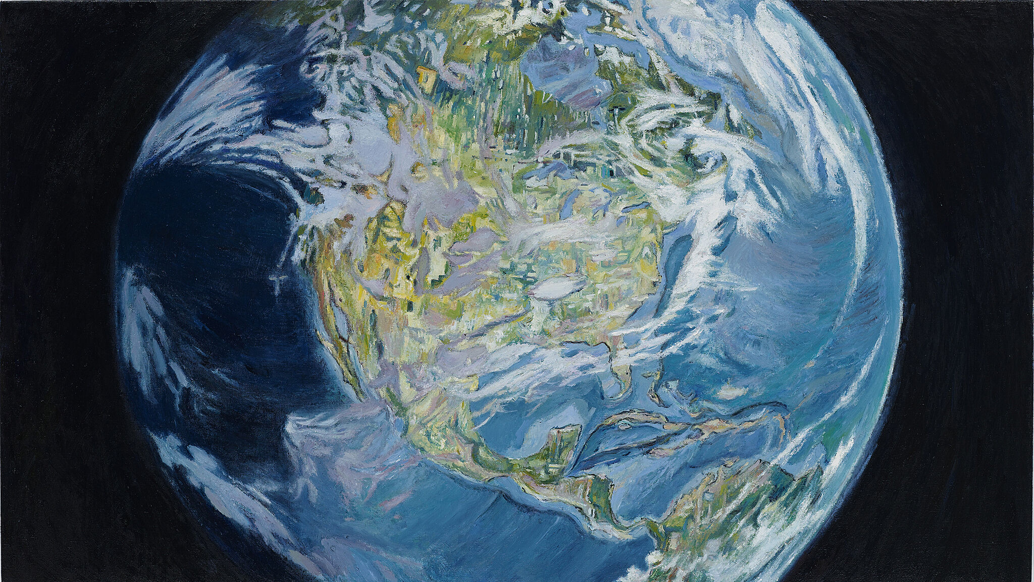 A painting of North America from Space. 