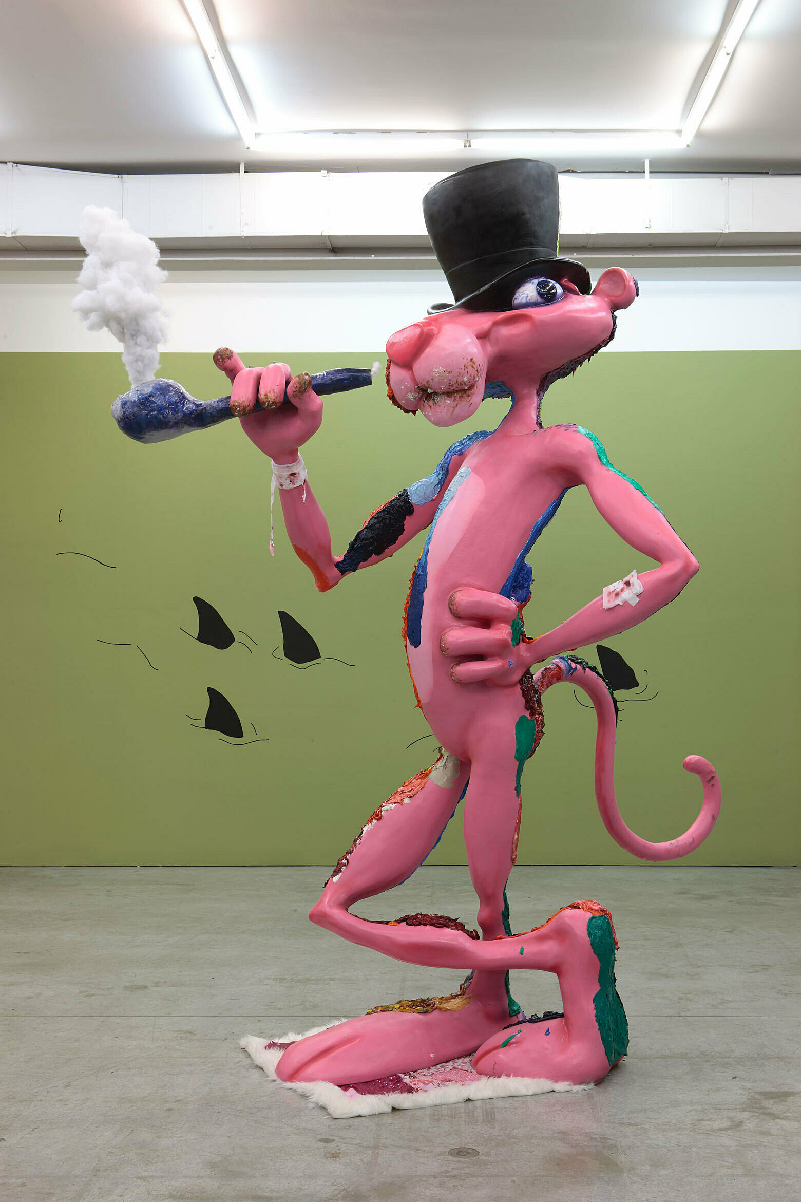 A cartoon model of a pink panther. 