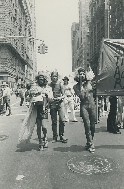 Marsha P. Johnson (left) and Sylvia Rivera (right), co-founders of the Street Transvestite Action Revolutionaries (STAR) at the Christopher Street Liberation Day Gay Pride Parade.