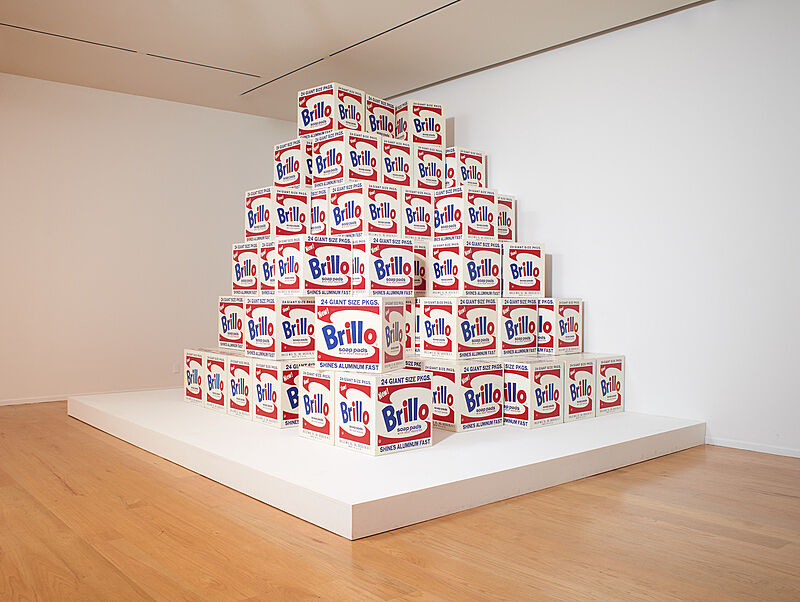 a photo of Warhol's stack of Brillo Boxes