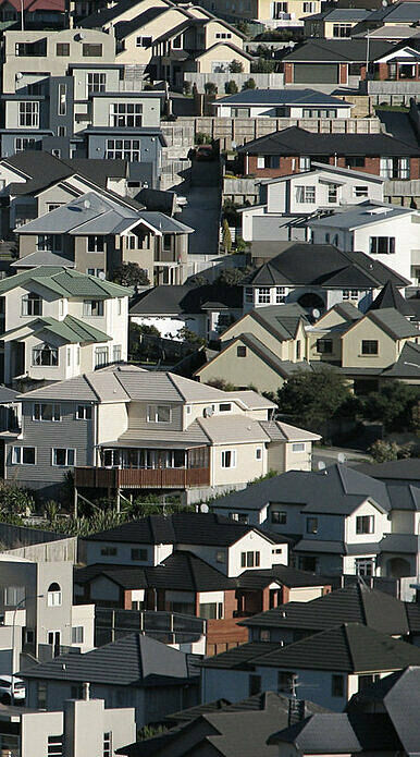 Houses on hillside.