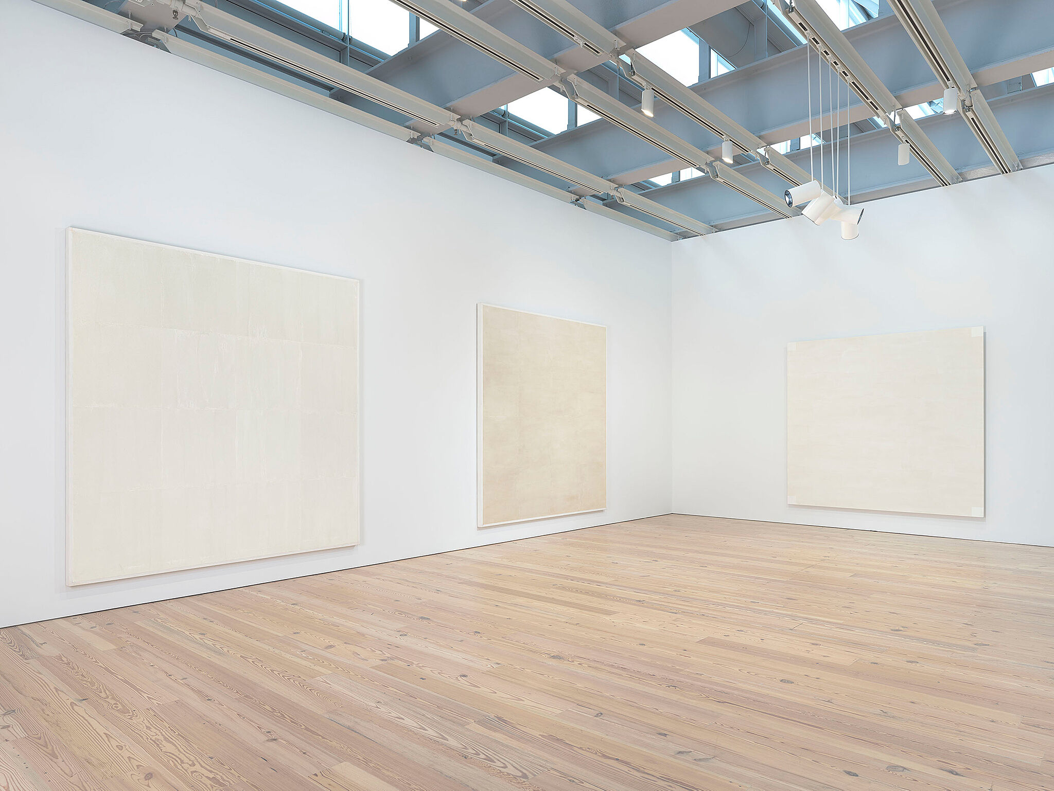 Installation view of Mary Corse works at the Whitney Museum