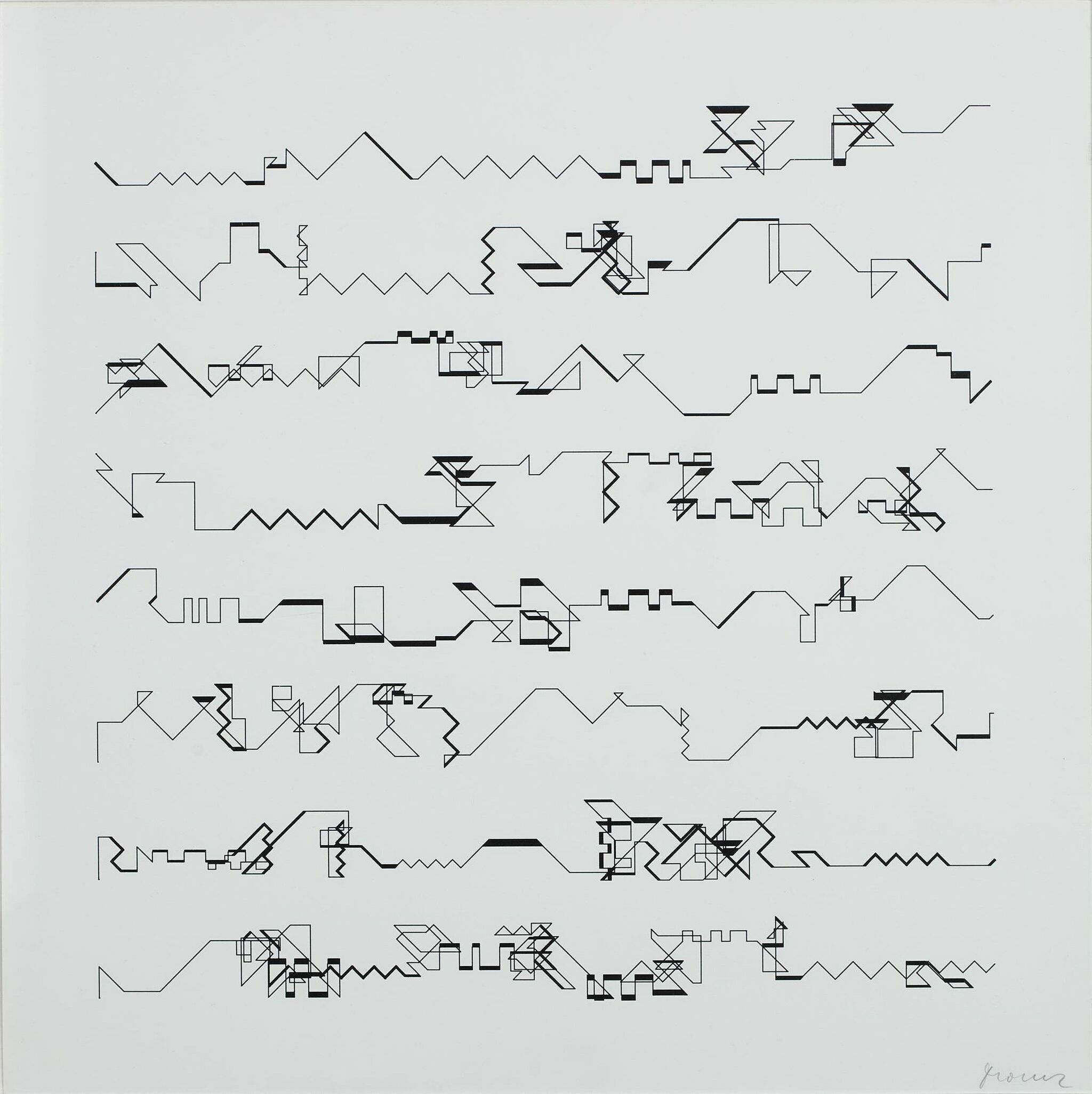 Geometric abstract shapes on white paper.
