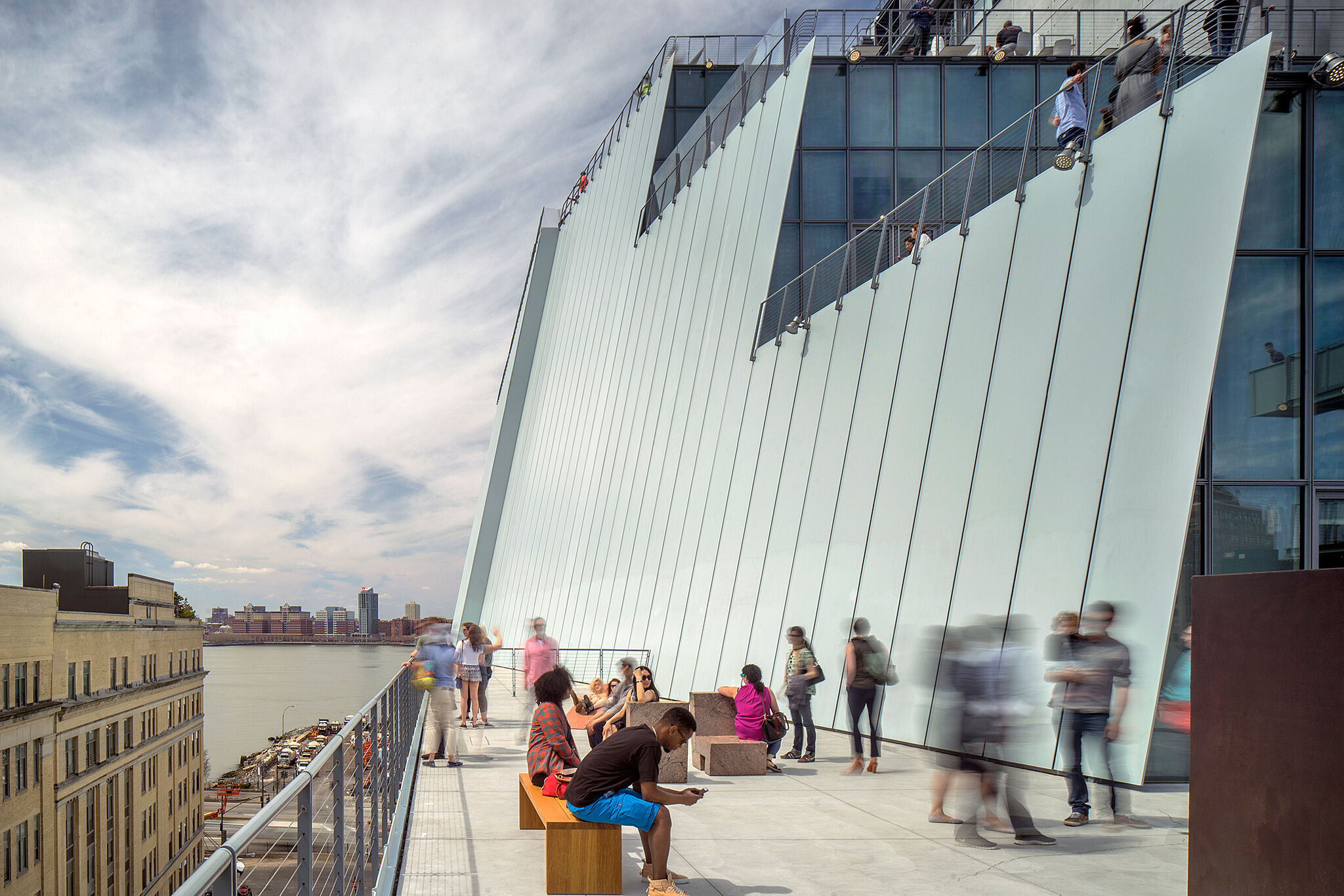 A photograph of visitors in the Whitney's outdoor space