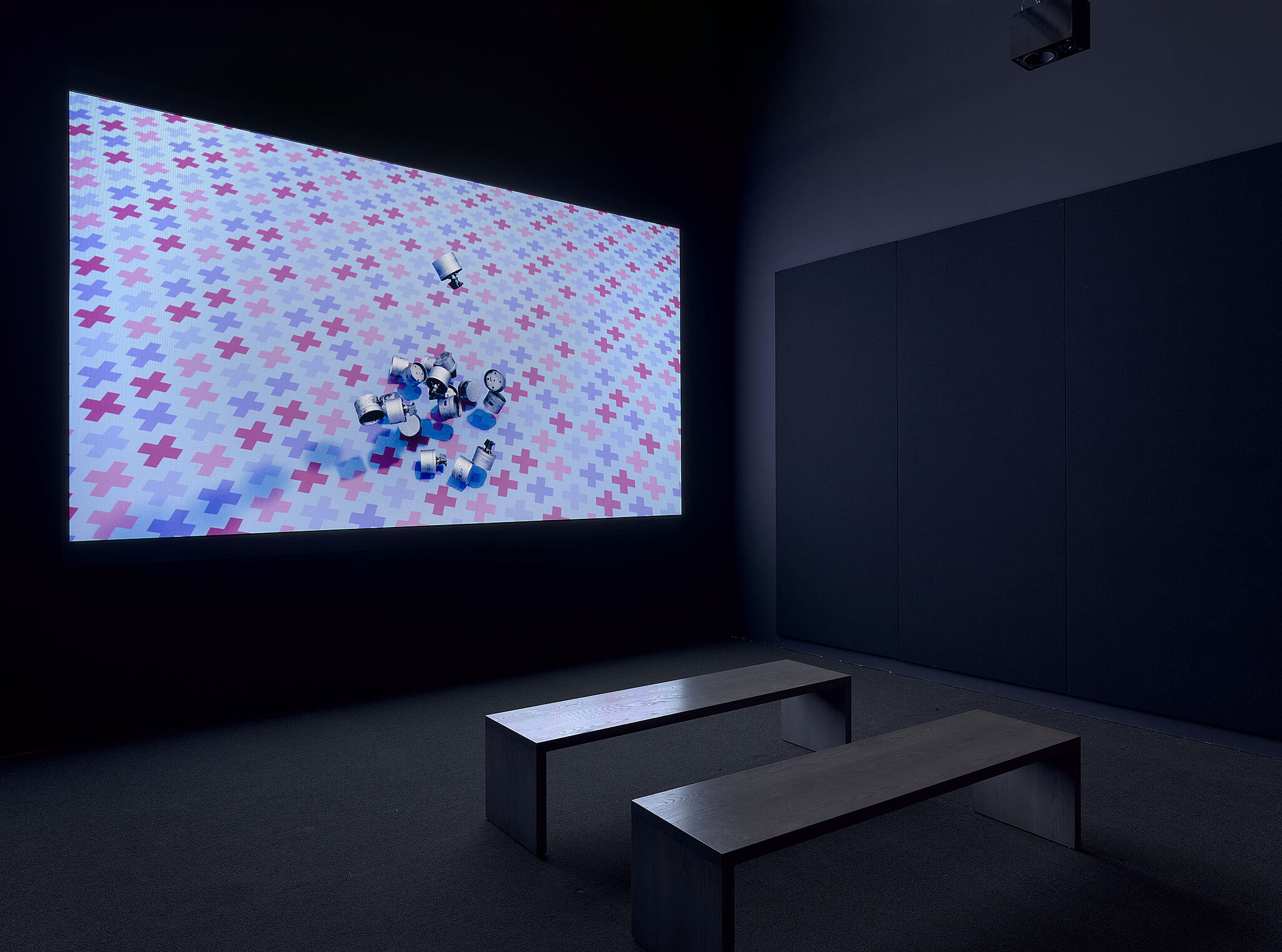 An installation view of a video projection in a gallery.